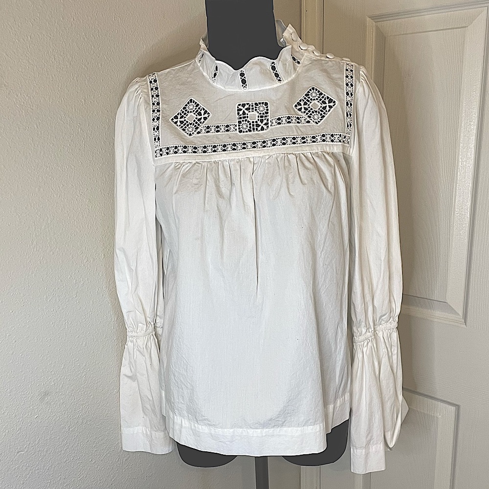 Free People White Embroidered Long Sleeve